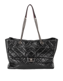 Front Flap Shopping Tote, Leather,Black,9741689 (2004/5), 2*
